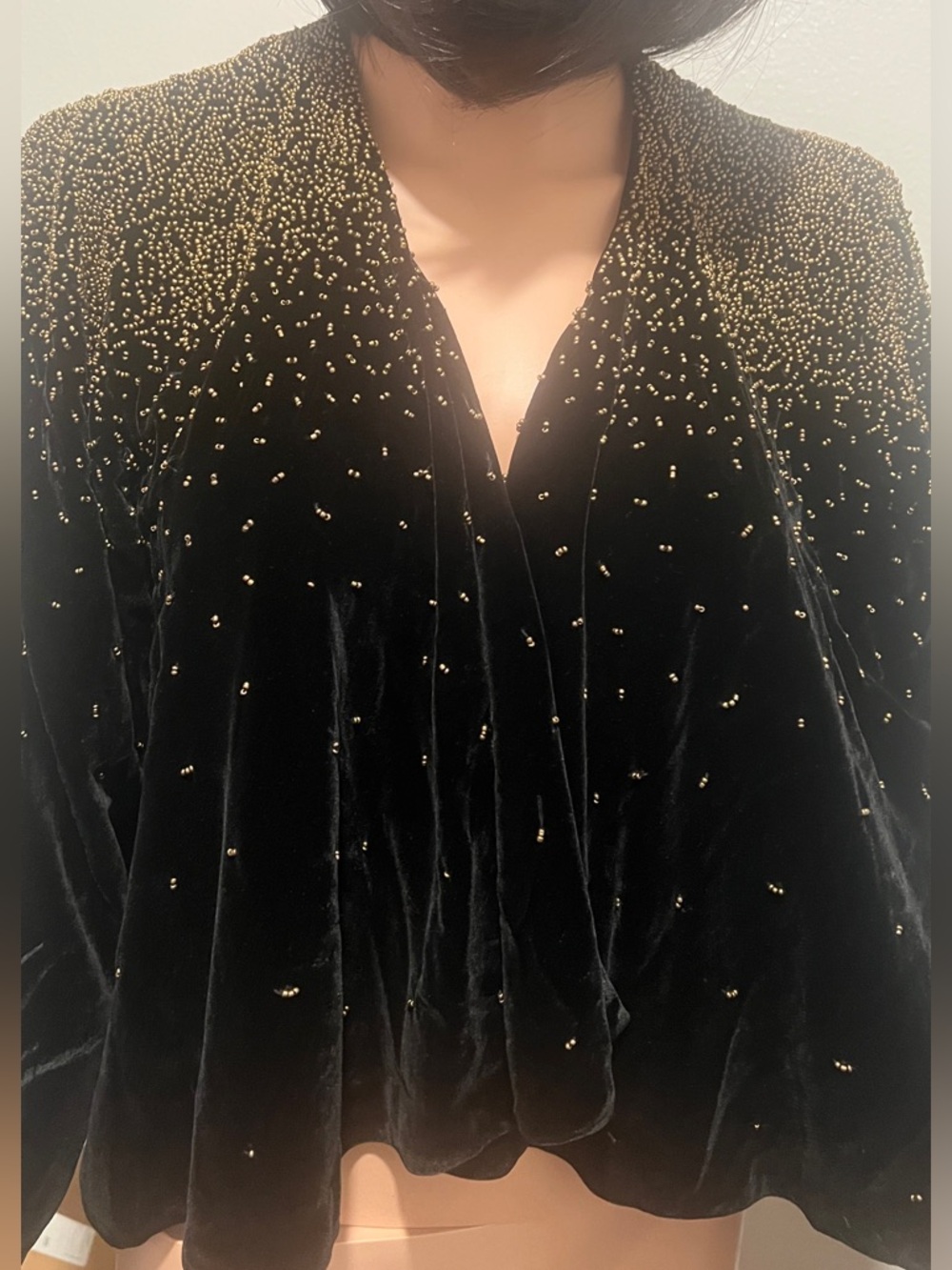 Elizabeth and James Black Velvet Jacket with Gold Bead Embellishment